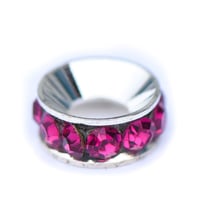 Metal bead silver, rhinestone fuchsia