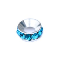 Metal bead Silver, rhinestone Aquamarine 3 mm