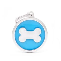 Personalised Dog Bone Round Tag (Large) - Light Blue