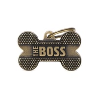 Personalised The Boss Dog Bone Tag (Large) - Antique Brass