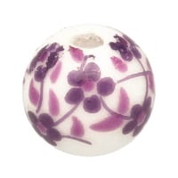 Purple Round Porcelain Flower Bead - 8 x 8 mm, 1,5 mm