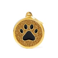 Personalised Paw Round Glitter Tag (Large) - Gold