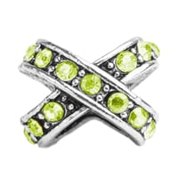 Double Bead Silver - Rhinestones Green