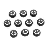 Black Flat Round Acrylic Bead with Smiley Face - 10 pcs