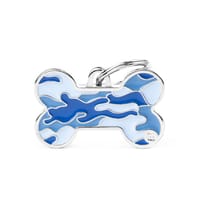 Médaille d'Os de Chien Camouflage Personnalisée (Grande) - Bleu Médaille d'Os de Chien Camouflage Personnalisée (Grande) - Bleu