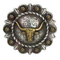 Concho avec Vis - Rond Taureau Argent / Or - 32 mm Concho avec Vis - Rond Taureau Argent / Or - 32 mm