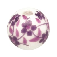 Perle fleur ronde Pourpre en porcelaine - 8 x 8 mm, 1,5 mm