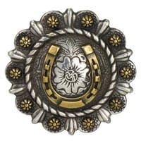 Concho avec Vis - Rond Fer à Cheval Argent / Or - 32 mm Concho avec Vis - Rond Fer à Cheval Argent / Or - 32 mm