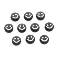 Perle acrylique ronde plate noire avec visage souriant - 10 pcs