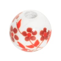 Perle fleur ronde rouge en porcelaine - 8 x 8 mm, 1,5 mm