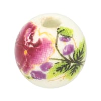 Perle fleur ronde rose en porcelaine - 8 x 8 mm, 1,5 mm