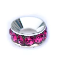 Metallperle Silber, Strass Fuchsie Metallperle Silber, Strass Fuchsie