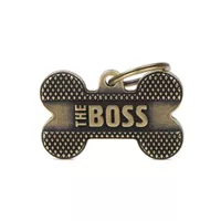 Personalised The Boss Dog Bone Tag (Large) - Antique Brass Personalised The Boss Dog Bone Tag (Large) - Antique Brass