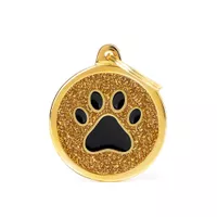 Personalised Paw Round Glitter Tag (Large) - Gold Personalised Paw Round Glitter Tag (Large) - Gold